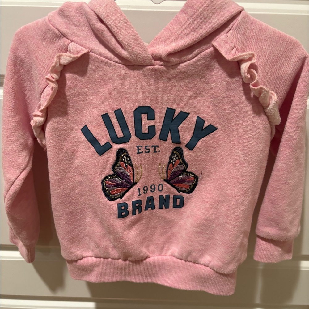 Lucky Brand Pink Hoodie with Butterfly Design Size 2T